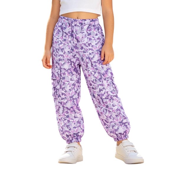 CONZONE Toddler Girls Cargo Pants Wide Leg Jogger Pants for Girls Elastic Waist Drawstring Trendy Fall Trousers with Pockets Size 4-5 Years