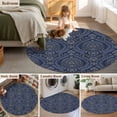 thumbnail image 5 of Round Rugs 4Ft, Navy Blue Round Area Rug Washable Indoor Throw Carpet, Boho Vintage Ethnic Tribe Abstract Art Soft Non Slip Circle Rug for Kitchen Nursery Room Home Decor Aesthetic, 5 of 8