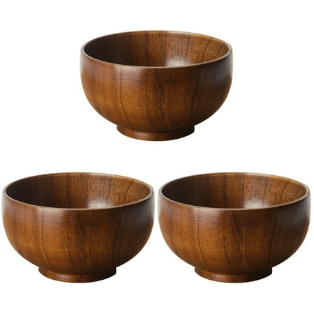 

3 pcs 10X6.5CM Practical Wood Salad Bowl Creative Thicken Fruits Bowl Round Bowl