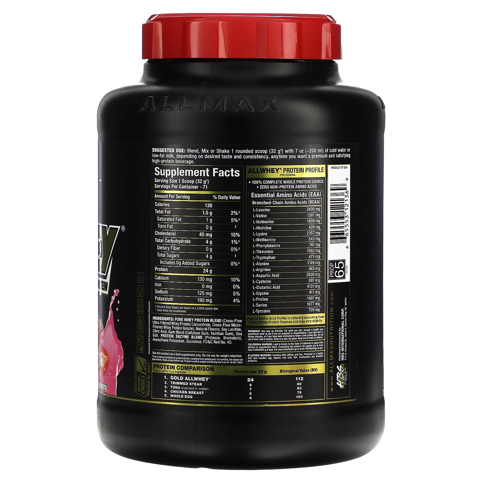 Gold AllWhey, Premium Whey Protein, Strawberry, 5 lbs (2.27 kg), ALLMAX