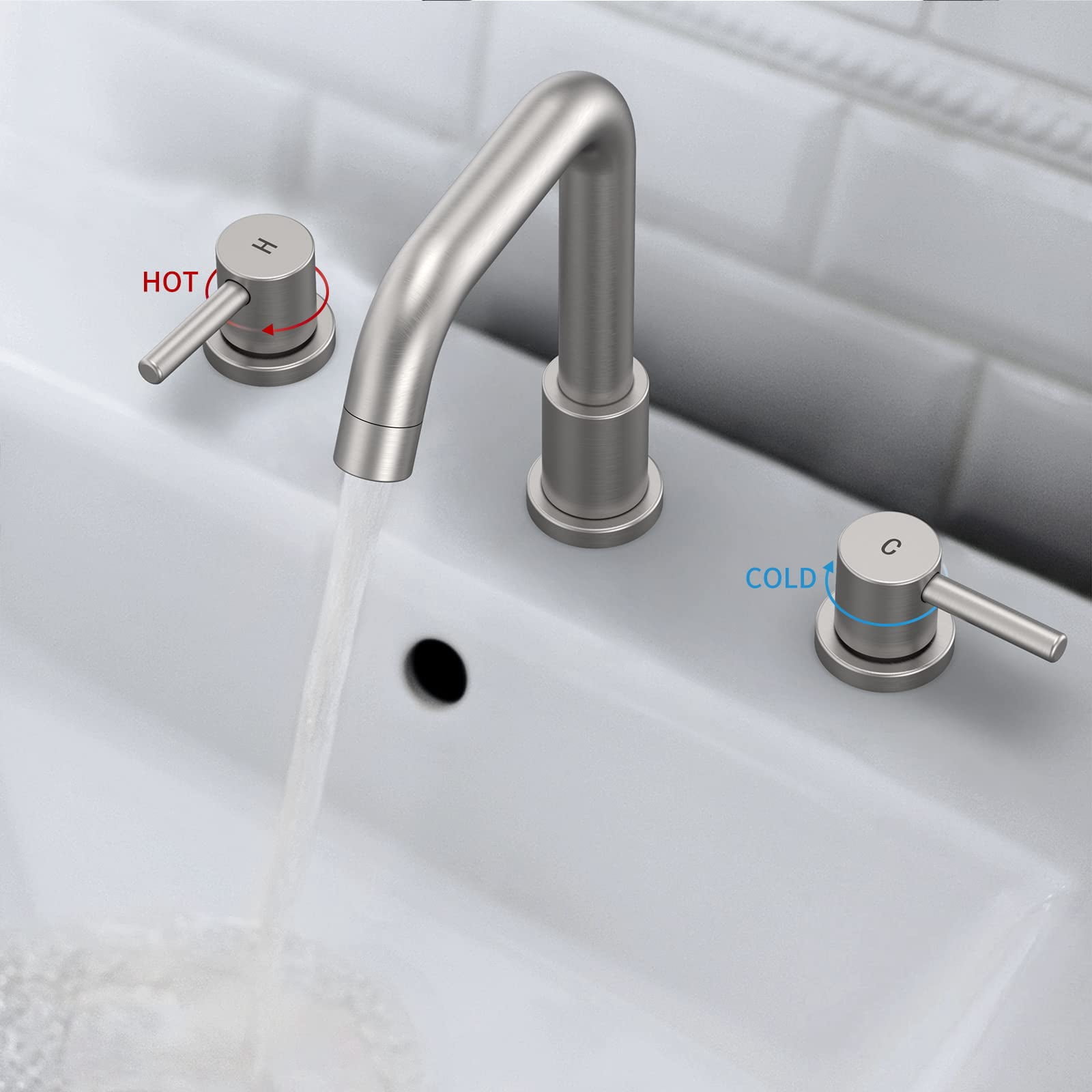 Brushed Nickel Bathroom Faucet 3 Hole,8 Inch Bathroom Faucet with Metal Pop-up Drain Assembly, Two Handle Vanity Faucet with cUPC Supply Lines, 8" Widespread Bathroom Sink Faucet