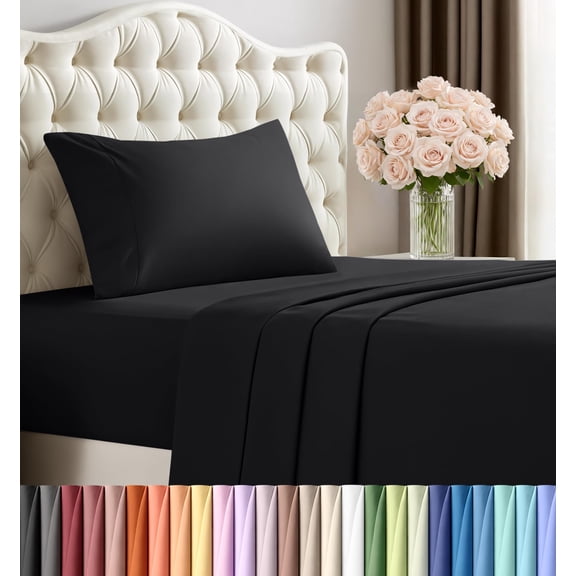 Utopia Bedding Twin XL Sheet Set 3 Piece Bed Sheets for Twin XL Size Bed, Soft and Breathable Microfiber, Includes 1 Fitted Sheet, 1 Flat Sheet and 1 Pillowcase Black
