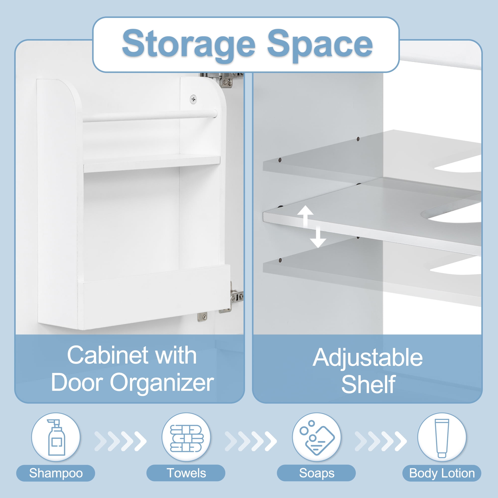 Harper & Bright Designs 18" Small Bathroom Vanity Sink Combo, Bathroom storage Cabinet with Door Shelf and Adjustable Shelf, Single Sink Bathroom Vanity, White