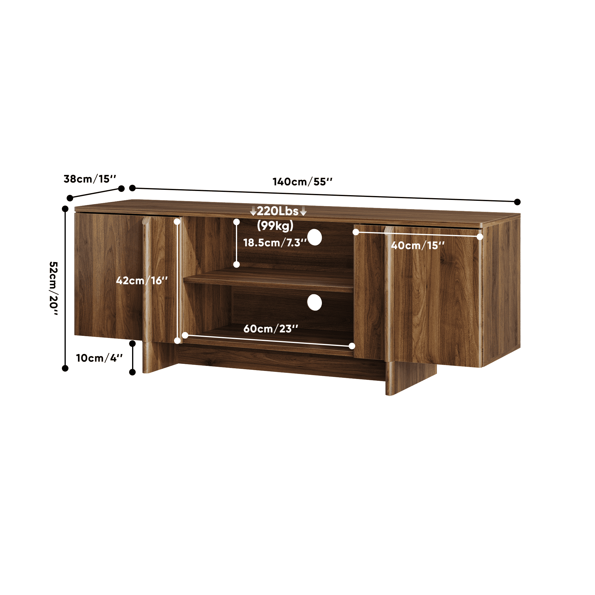 GARITIN TV Stand and Entertainment Center 55 Inch, Mid Century Modern Farmhouse Media Console with Storage Shelves and Cable Management for Living Room, Walnut