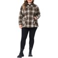 thumbnail image 2 of Agnes Orinda Women's Plus Size Halloween Outfits Plaid Flannel Shacket Contrast Corduroy Collar Button Down Long Sleeve Casual Jacket with Pocket 3X Brown, 2 of 6