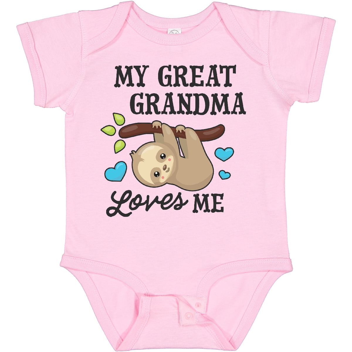 Inktastic My Great Grandma Loves Me with Sloth and Hearts Boys or Girls Baby Bodysuit
