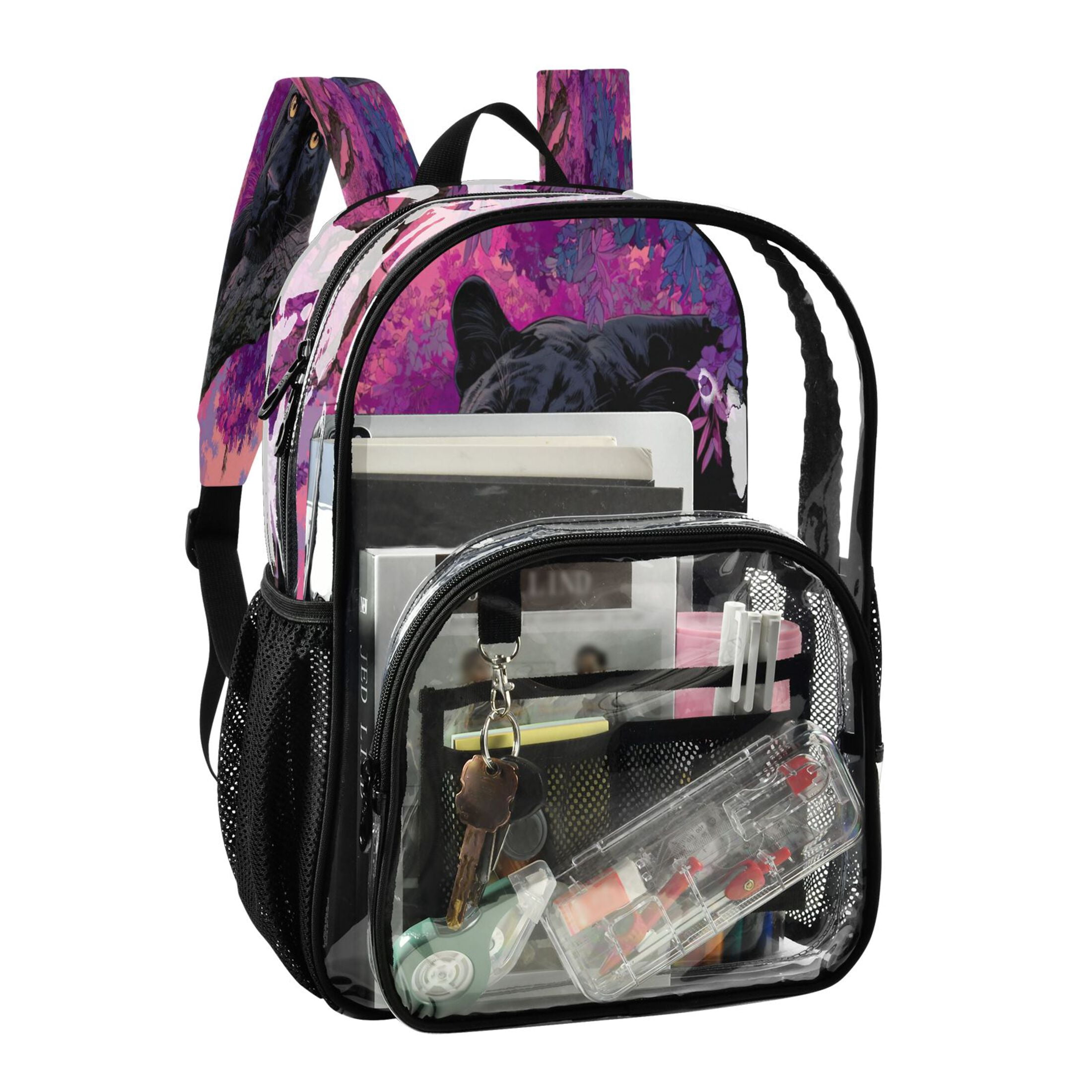 PVC Transparent Backpacks Clear Backpack for Travel and Outings Black Panther Pattern