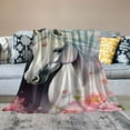 thumbnail image 2 of BCIIG White Horse Throw Blanket Girls Pink Floral Farmhorse Fleece Blanket Kids Adults Wild Animal Design Sherpa Blanket for Bed Sofa Chair Bedroom Decor Wildlife Plush BlanketThrow  50x60in, 2 of 6