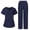 Navy, variant on Women's Medical Uniform Scrubs Set 4-Way Stretch V-Neck Top with Cargo Pant Trendy Workwear for Nurses