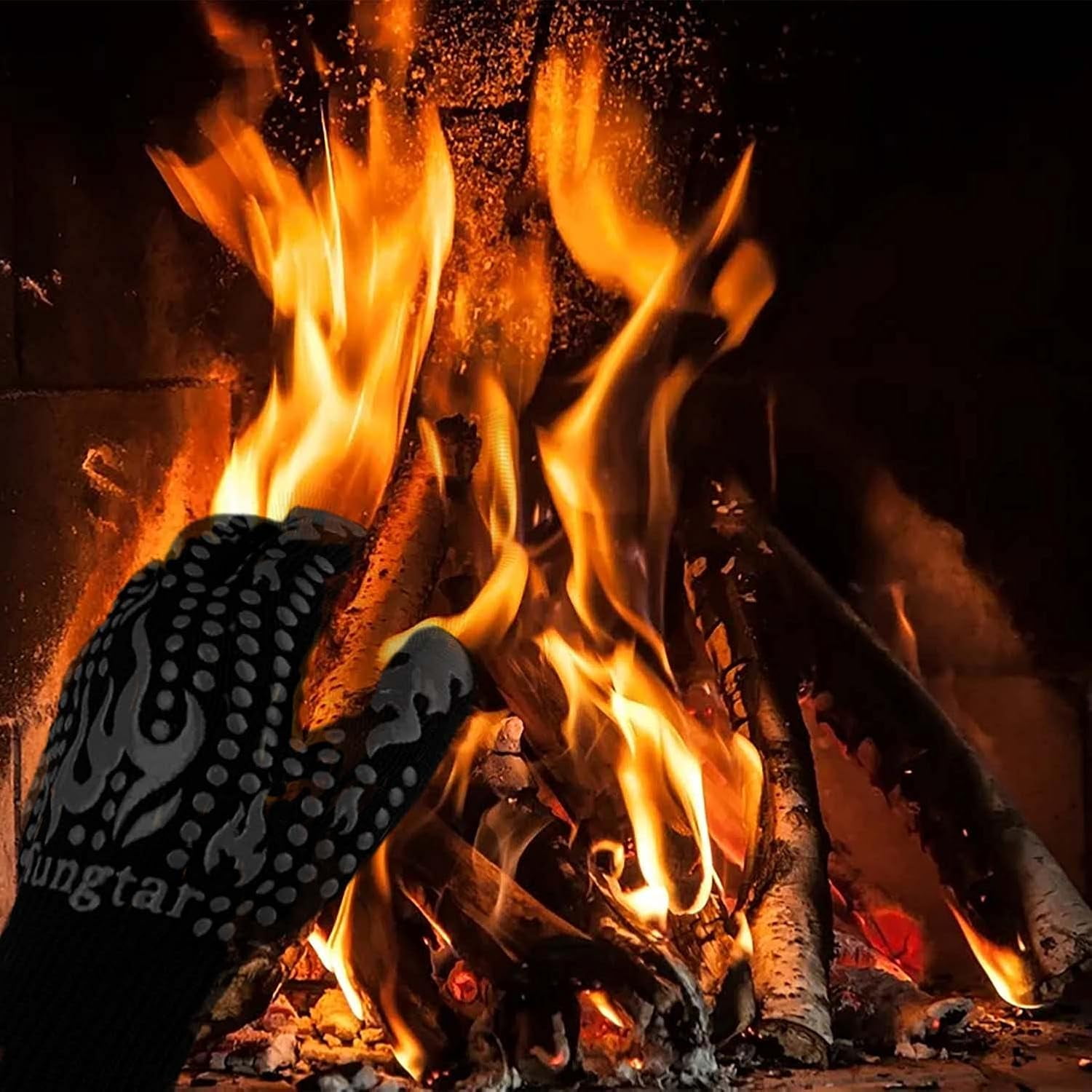 Jtbuh XLY Oven Mitts Heat Resistant BBQ Proof Glove 11Inch 1472℉ Grill Glove Proof Heat for Women Men BBQ Gloves Gift Set Cooking Gloves for Cooking, Grilling, Baking, Welding (White Blue)