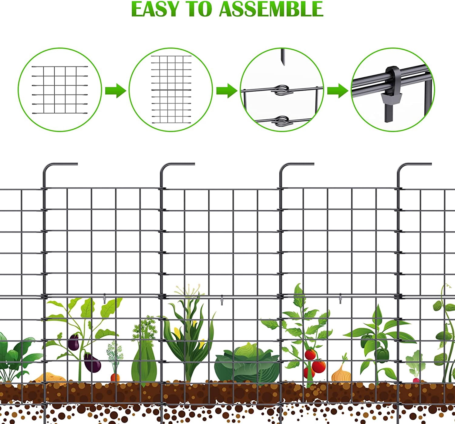 32 Pack Decorative Garden Fence Outdoor 24in x 22ft Coated Metal RustProof Landscape Wrought Iron Wire Border Folding Fences Flower Bed Fencing Barrier Section Panels Decor Picket Edging