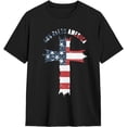 thumbnail image 2 of Camisetas de algodón para hombre con la bandera estadounidense de Jesús y la cruz, camisetas casuales básicas de cuello redondo, 2 of 6