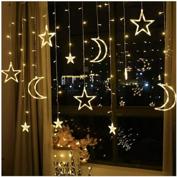 Ramadan Lights 138 String Light Moon Star Ic Led Curtain Style Fairy Holiday Party Decoration With Us Plug 110v 12 Legs Of Per Set Warm White - Fairy Lights Ceiling Stars Ramadan Lights 138 String Light Moon Star Ic Led Curtain Style Fairy Holiday Party Decoration With Us Plug 110v 12 Legs Of Per Set Warm White - Fairy Lights Ceiling Stars