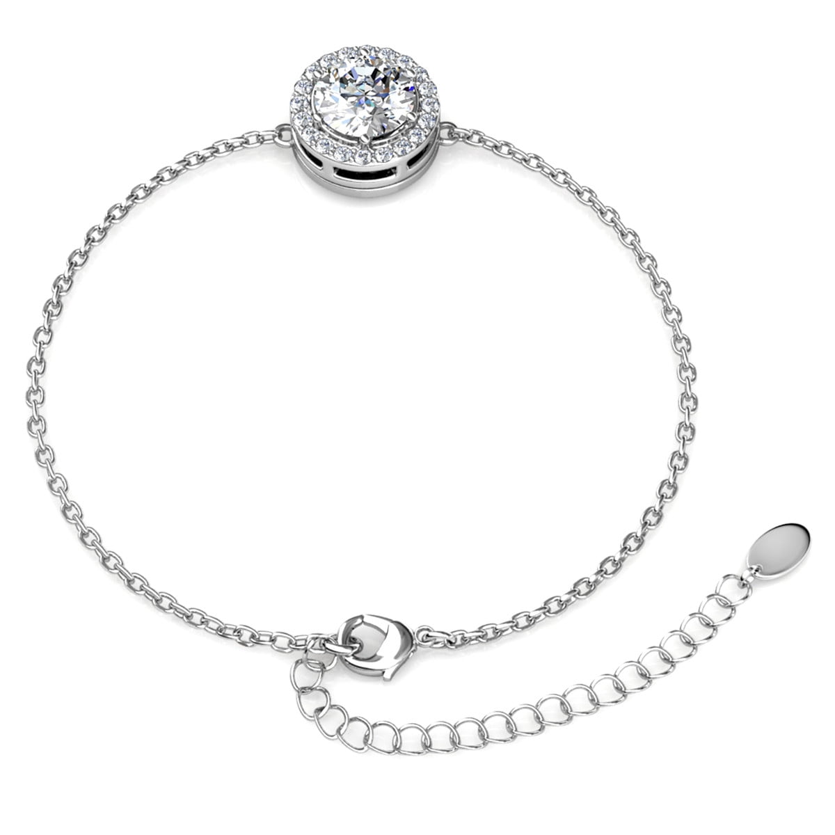 Cate & Chloe Blake 18k White Gold Plated Halo Chain Bracelet with Swarovski Crystals Gift for Women