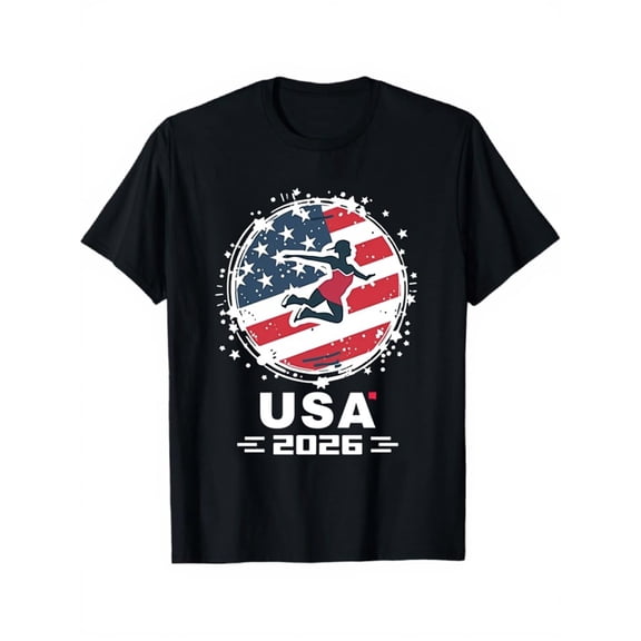 USA 2026 Patriotic American Flag Gymnastics Athlete Graphic Tee Retro Red White Blue Sports T-Shirt