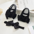 thumbnail image 3 of Newborn Baby Girl Princess Mary Jane Shoes Infant Bowknot Wedding Dress Flat Shoes with Headband Baby Girl's Baptism Christening Shoes Set, 3 of 9