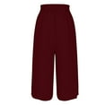 thumbnail image 5 of pstuiky Wide Leg Trousers Women, Solid Color Loose Cropped Palazzo Pants High Waisted Trousers with Pockets Simple Women Pant Summer Savings Wine M, 5 of 6