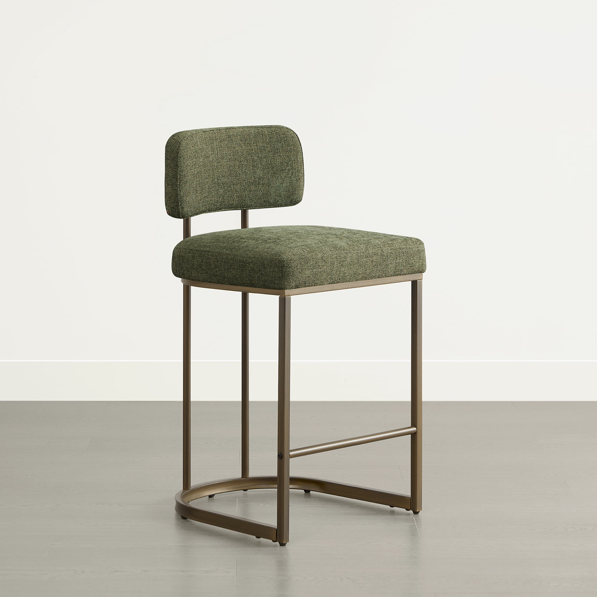 Spruce & Spring Modern 26-Inch Counter Bar Stool Set with Brass Frame Set of 3, Moss Green with Brass Frame