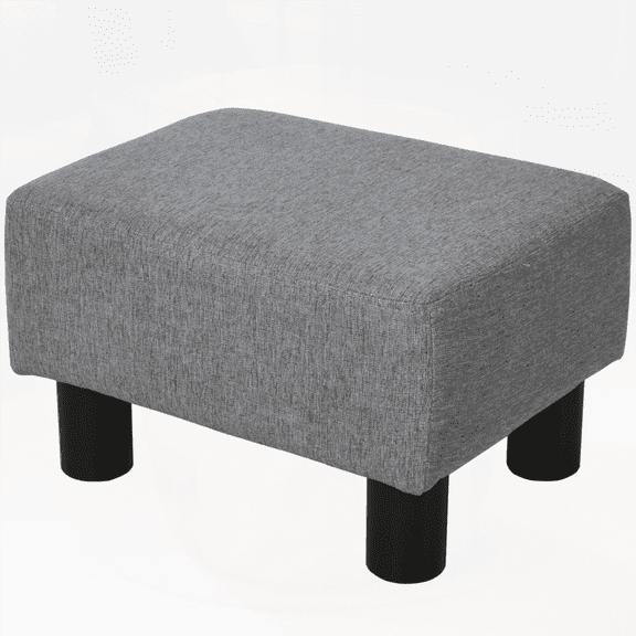 Ottoman Foot Rest with Linen Fabric Upholstery & Plastic Legs, Gray Cube for Living Room - Small Foot Stool