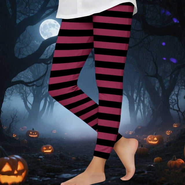RKSTN Halloween Leggings for Girl Striped Print Comfortable Tight Fitting Stretchable Leggings Solid Color Versatile Long Lightweight Leggings For Outerwear 3-7Years