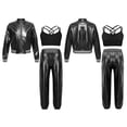 thumbnail image 5 of TiaoBug Kids Girls Shiny Metallic Bomber Jacket Coat Sports Pants Hip Hop Jazz Dance Crop Top Black 12, 5 of 6