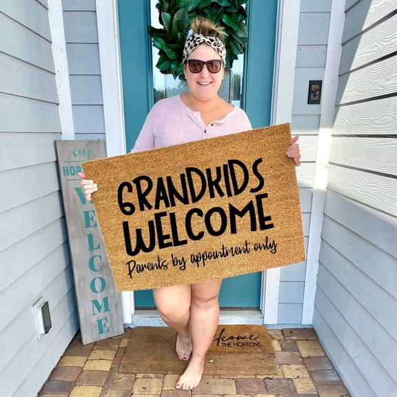 24"x16" - Coir Door Mat with Heavy Duty Backing - Welcome Mats for Entryway, Porch - Anti-Slip PVC & Coconut Fiber Surface - Natural Home Accessories, Minimalist Original Design, Welcome Grandson