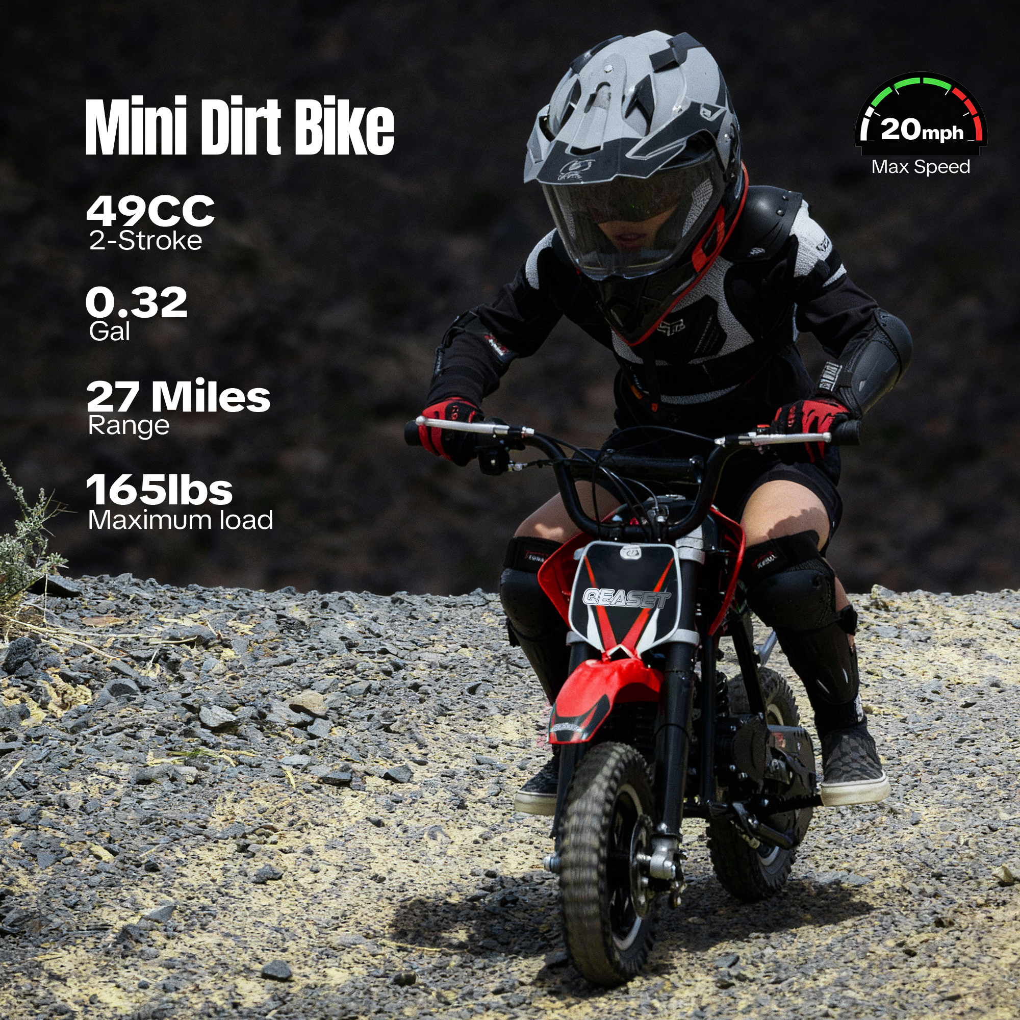 QEASET 49CC Dirt Bike, Gas Powered Mini Bike, Red