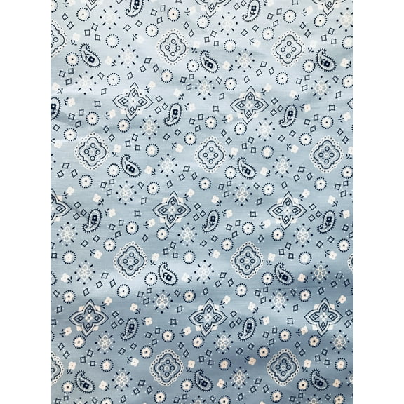 Paisley Bandanna Print Broadcloth, Sells by the Yard from Sal Tex Fabrics, Lt. Blue