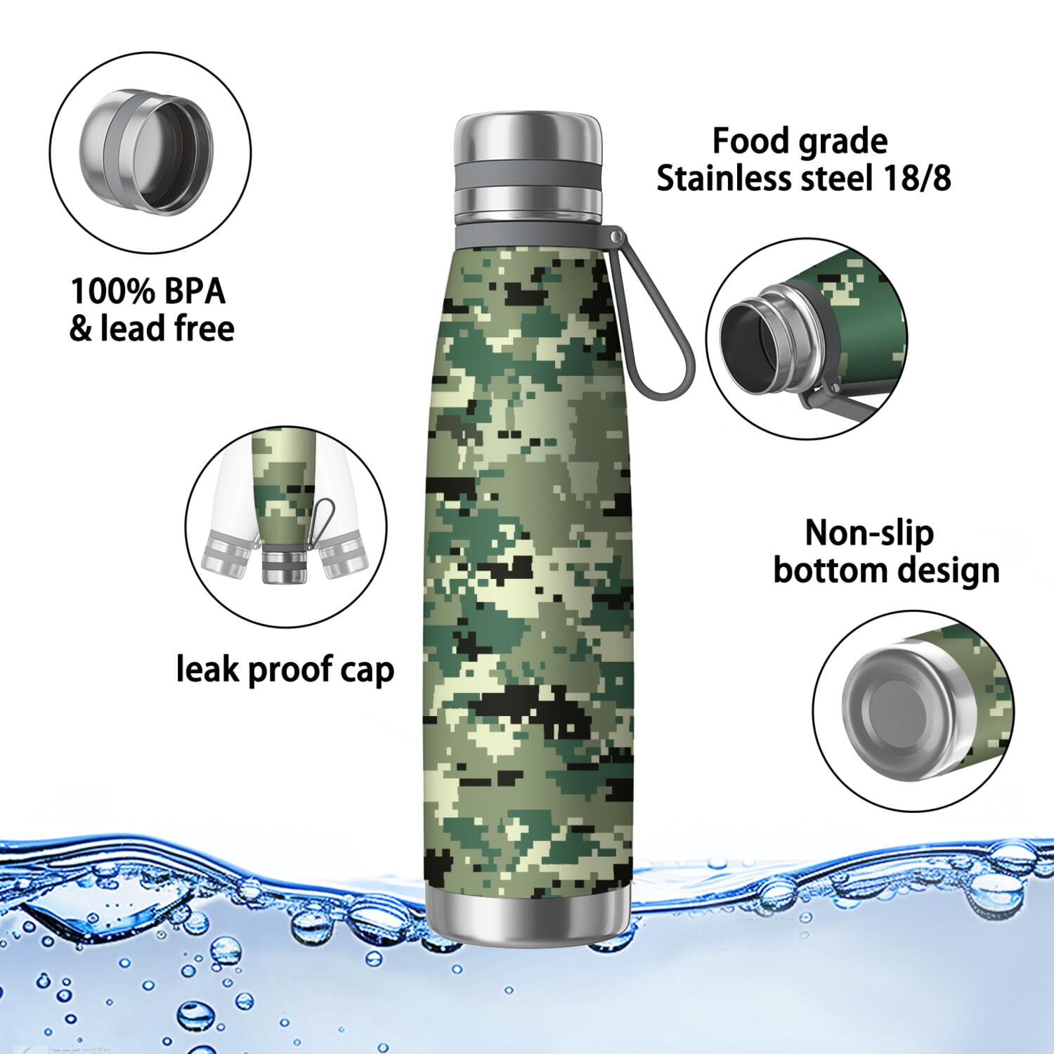 29oz Insulated Water Bottle with Tea Infuser, Stainless Steel Travel Mug, Camouflage Print
