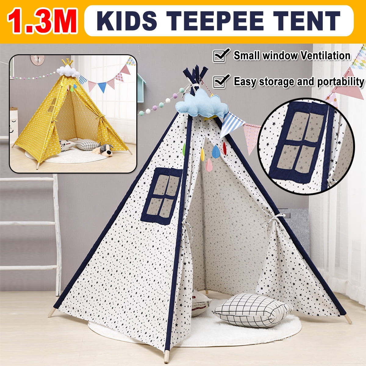 KWANSHOP 39.4x39.4x53.1 in Teepee Tent Kids Indian Canvas 