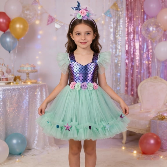 HAYIMI Child Girls Party Dress With Color Blocking And Lace Trim Tutu Gown For Toddler To Big Kid Holiday Pageant Performance Comfort Special Occasion Back To School Swing Flowy Sundress