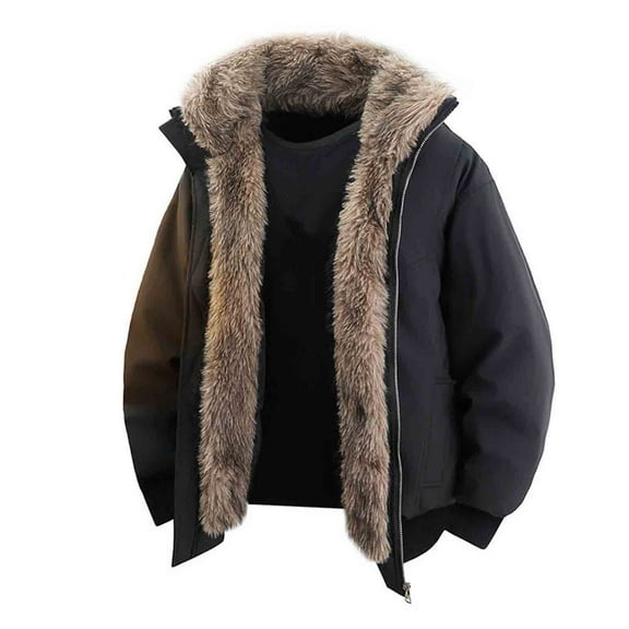 Donemore Men's Heavyweight Fleece-Lined Winter Coat with Thickened Warmth, Stand Collar, Full-Zip Front, Long Sleeve & Multi-Pockets, Solid Color Design