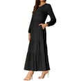 thumbnail image 4 of Vestidos A-Line en capas INSPIRE CHIC para mujer, vestido midi casual de manga larga con cuello redondo y bolsillos, L negro, 4 of 6