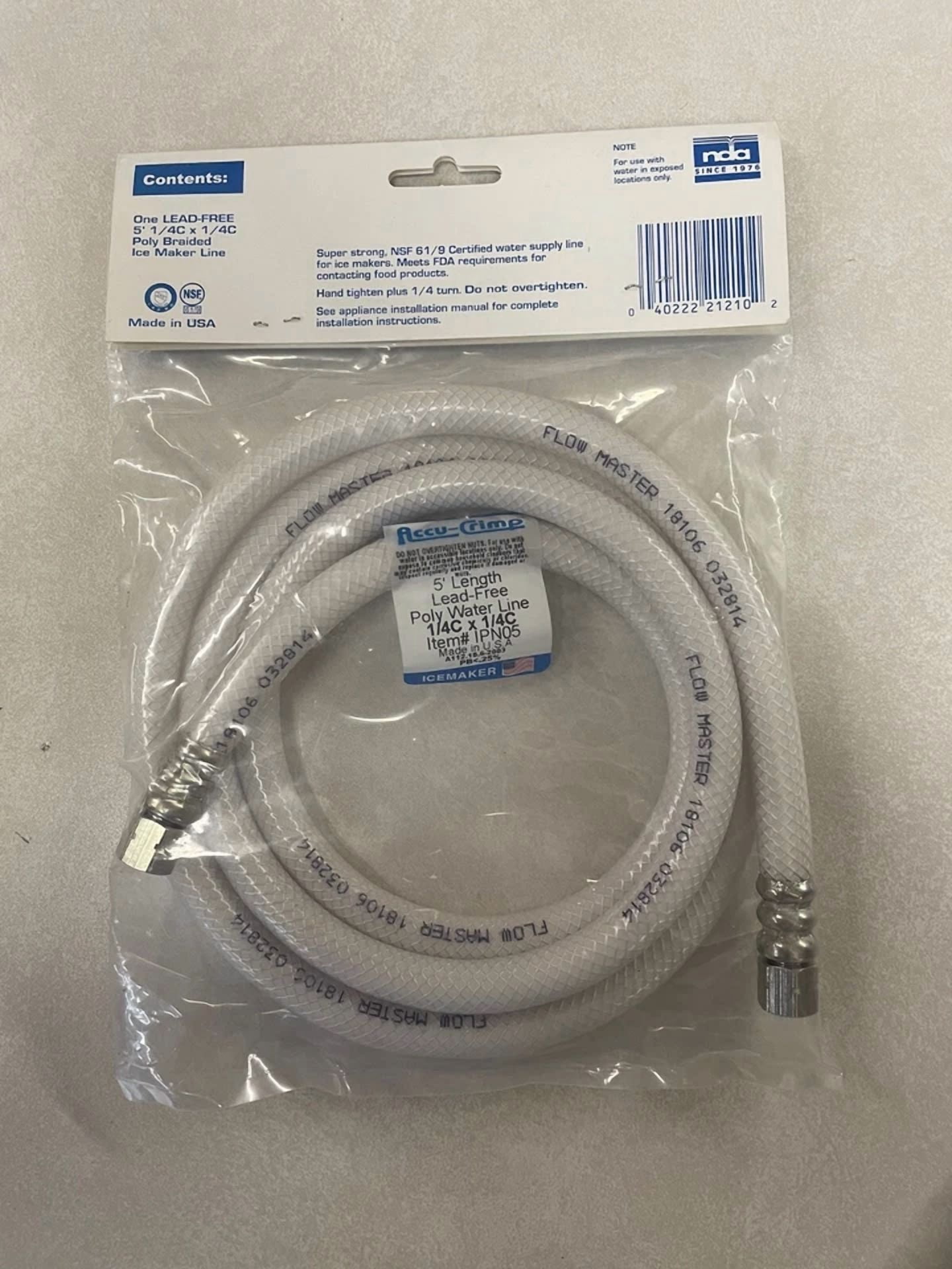 FLINT- The Lead-Free Icemaker Hookup S#49599 5' Water Hose For Ice Maker And Dispenser