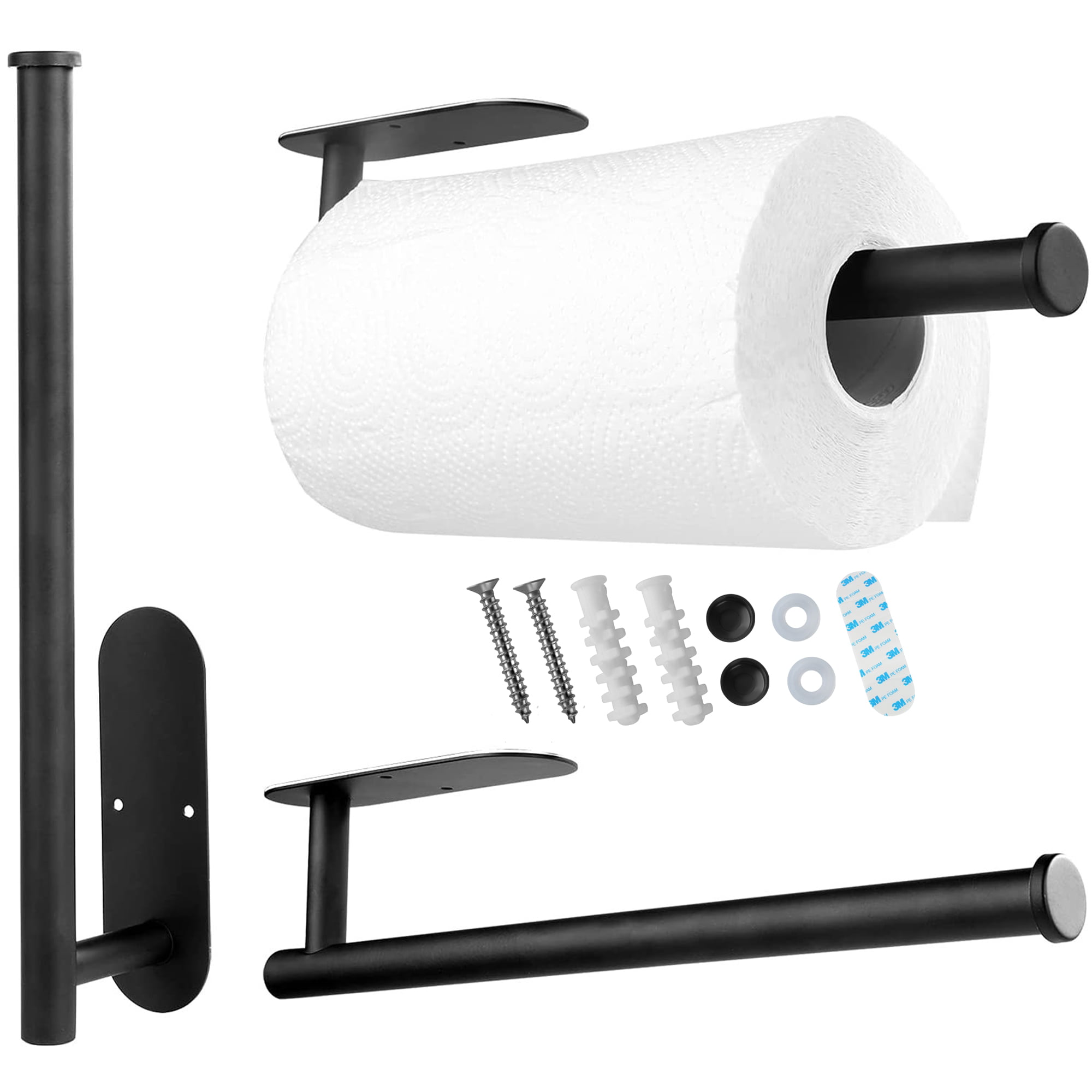 Paper Towel Holder for Kitchen Under Cabinet, Both Available in Adhesive  and Wall Mounted Paper Towel Rack, SUS304 Stainless Steel (Black) 