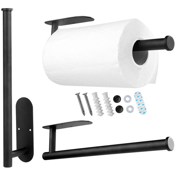 Paper Towel Holder - Self Adhesive or Drilling, Under Cabinet Black ...