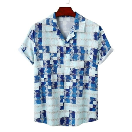 

TIANEK Men Casual Buttons Beach Non-Positioning Floral Print Turndown Short Sleeve Corset Tops Clearance
