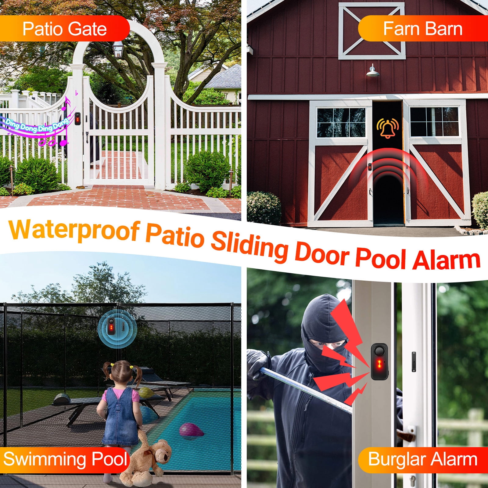 Door Alarm with Remote, GreenCycle 108dB Loud Door and Window Alarms for Pool, Anti-Theft Door Alarms for Kids Safety Home Store Garage Apartment Business Security IP66 Waterproof Indoor/Outdoor,10PK