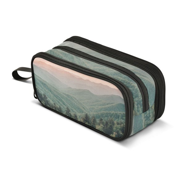 FORMRS Pencil Case with 3 Compartments Zipper Pouch, Elementary School Level and up, Mountains at Dawn