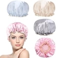 thumbnail image 1 of 4 Piezas Gorro de Seda para Dormir, Gorros de Baño, Cuidado del Cabello, Doble Capa Protector para Ducha, Dormir y Belleza, Gorro de Satín para Dormir, 1 of 4