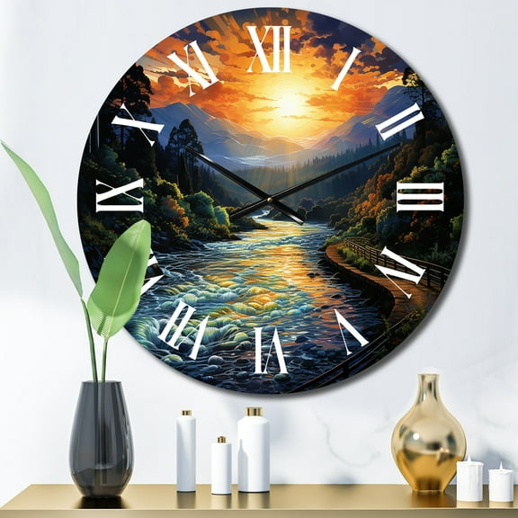 Designart "Dam Sublime Power Painting I" Landscapes Oversized Wall Clock