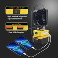 thumbnail image 2 of Luz de trabajo LED para exteriores, iluminación de ingeniería, adecuada para DeWalt Dewei DCB200, batería de litio, carga rápida USB dual, 2 of 5