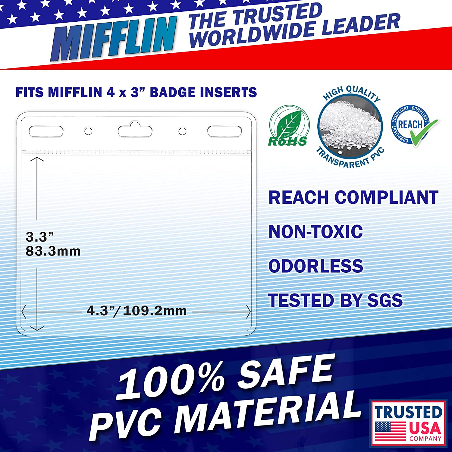 -USA Card Protector (4x3 Inch, Clear, Bulk 100 Pack) Quick Load Horizontal No Zipper Name ID Badge Holder