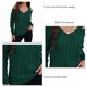 thumbnail image 5 of Suéter de punto con cuello en V para mujer, hombros descubiertos, manga larga, ajuste holgado, color puro, suéter informal OD verde L, 5 of 6