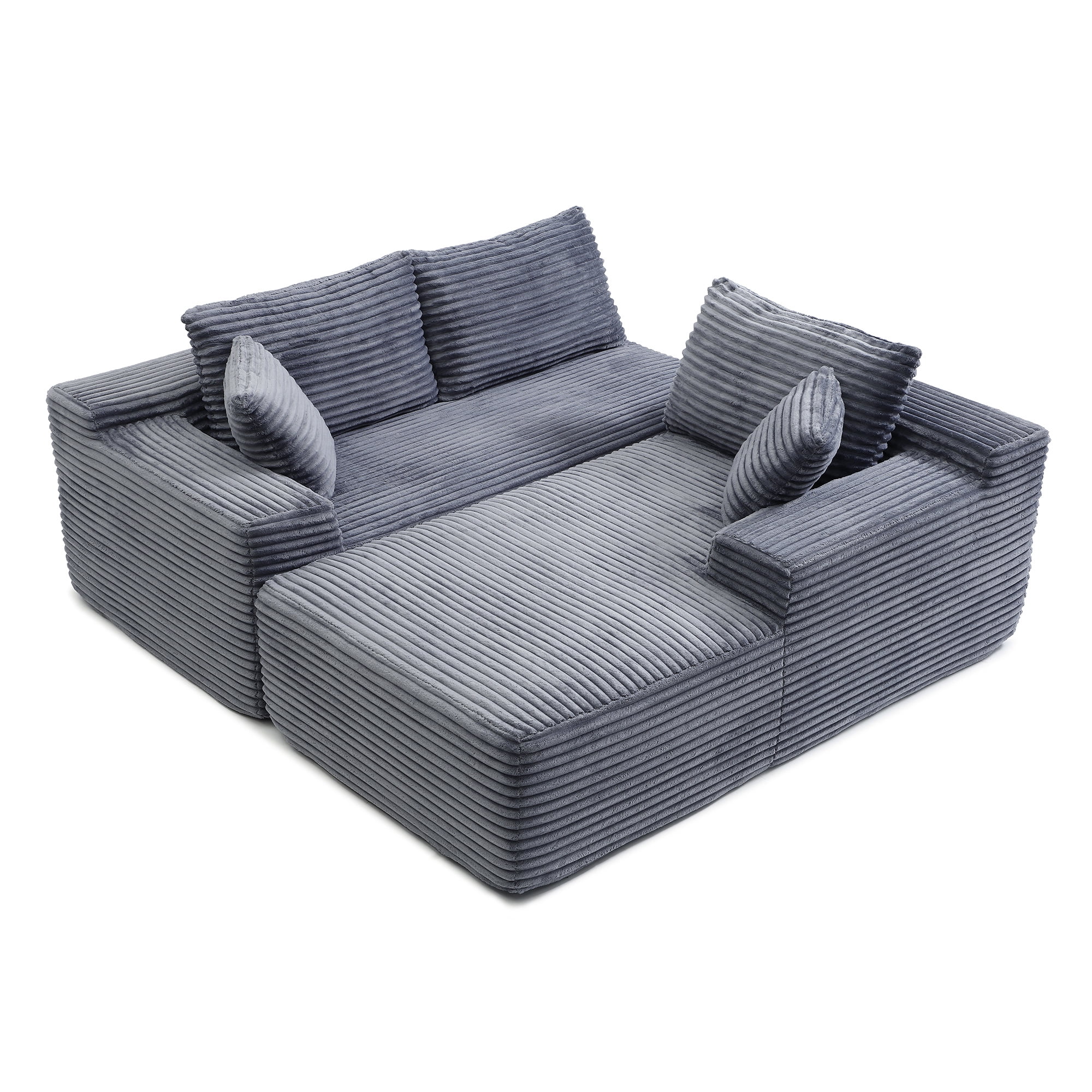 Aukfa 105" Cloud Sectional Sofa Boneless Couch Modular Sofa Bed for Living Room, 2Pillows, Right Chiase, Corduroy, Gray