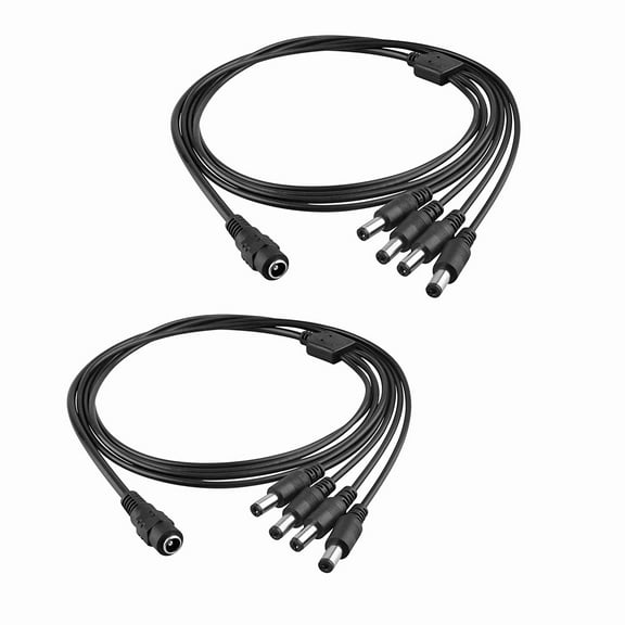 3FT Exra Long 2 Pack 1 Female to 4 Male 5.5mm*2.1mm DC Power Splitter Cable, 1 to 4 Way DC Power Output Y Adapter Cable Cord for CCTV Cameras Router LED Light Strip and More (2)