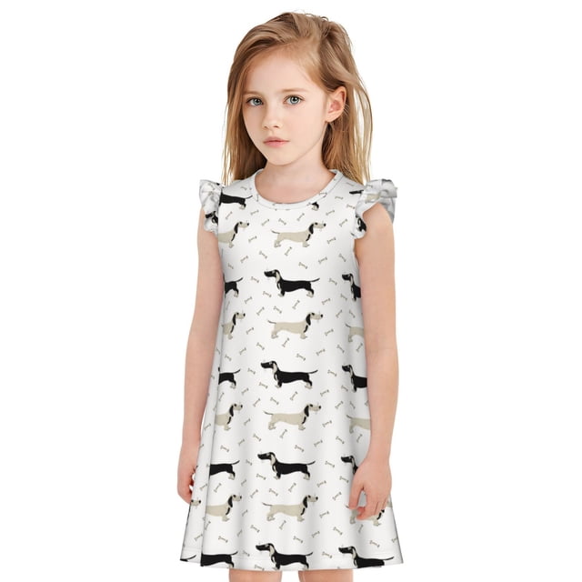 Fotbe Dachshund Dog Vestido de Dormir para Niñas de 3 a 10 Años, Mangas Cortas, Estilo Princesa, Pijama Camisón con Mangas Voladas-X-Large