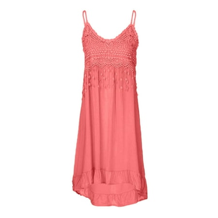 50% off Clear! Babydoll Dress Womens Womens Sleeveless Dress Lace Crochet V Neck Cami Dress Spaghetti Strap Flowy Peplum Sundresses