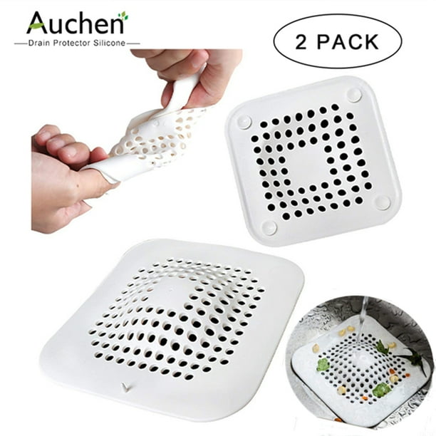 AUCHEN Drain Cover,2 PACK Silicone Drain Hair Catcher Shower Drain Hair Traps Cover