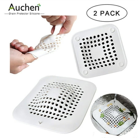 AUCHEN Drain Cover,2 PACK Silicone Drain Hair Catcher Shower Drain Hair Traps Cover, Multifunction White Sink Catcher, Bathtub Hair Catcher - Bathroom Bathtub and Kitchen - 5.7×5.7 Inch - 2 Pack (Best Way To Cover White Hair)